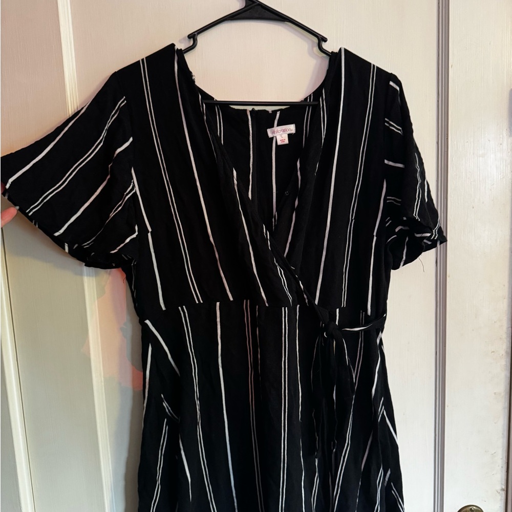 Black and White Striped Wrap flowy Dress
